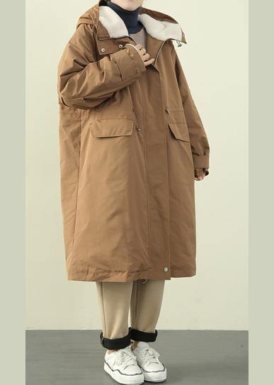 Luxury khaki casual outfit plus size clothing down jacket hooded zippered winter outwear - SooLinen