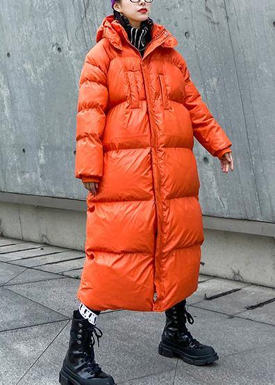 Luxury orange outwear oversized down jacket hooded zippered overcoat - SooLinen