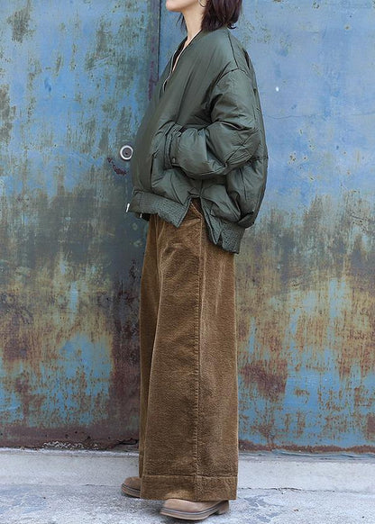 Luxury oversized warm winter coat stand collar outwear army green short side open Parkas for women - SooLinen