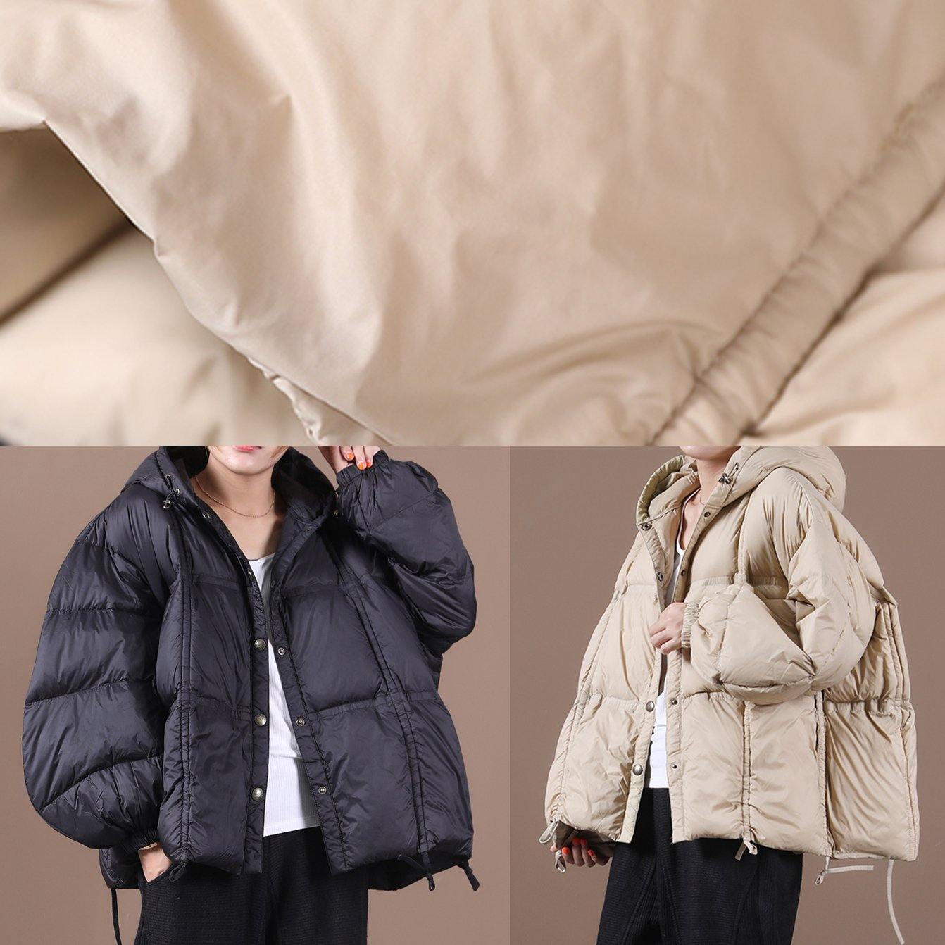 Luxury plus size clothing winter jacket black hooded Button Down goose Down coat - SooLinen