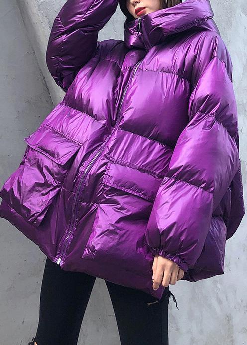Luxury purple down jacket woman plus size clothing winter jacket hooded zippered Elegant coats - SooLinen