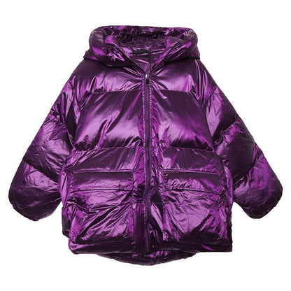 Luxury purple down jacket woman plus size clothing winter jacket hooded zippered Elegant coats - SooLinen