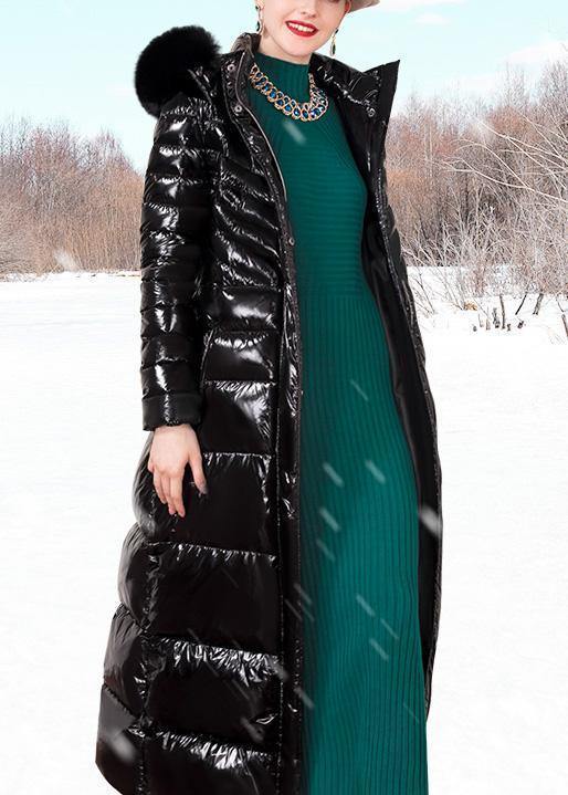 Luxury trendy plus size womens parka hooded Jackets black fur collar duck down coat - SooLinen