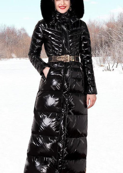 Luxury trendy plus size womens parka hooded Jackets black fur collar duck down coat - SooLinen