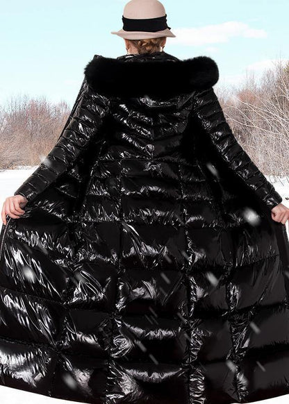 Luxury trendy plus size womens parka hooded Jackets black fur collar duck down coat - SooLinen