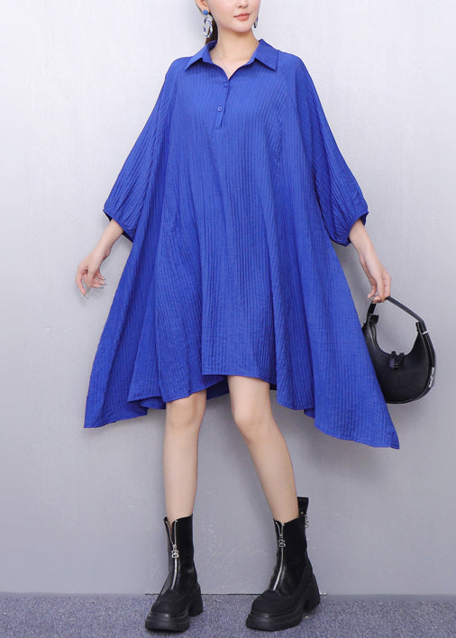 Magical Blue Peter Pan Collar Oversized Cotton Mid Dress Half Sleeve