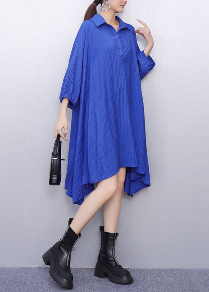 Magical Blue Peter Pan Collar Oversized Cotton Mid Dress Half Sleeve