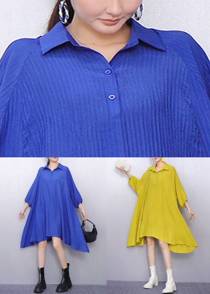 Magical Blue Peter Pan Collar Oversized Cotton Mid Dress Half Sleeve