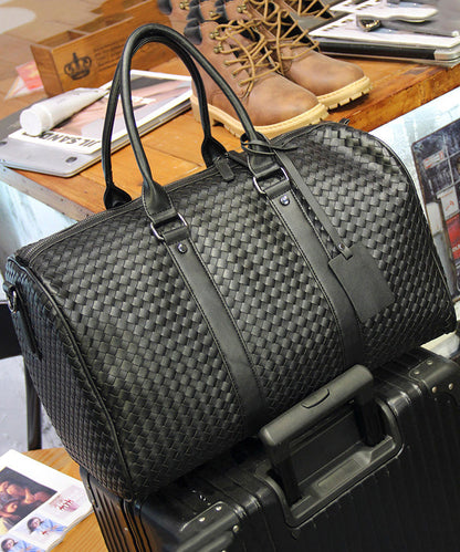 Male Hand Woven Faux Leather Large Capacity Duffel Bag