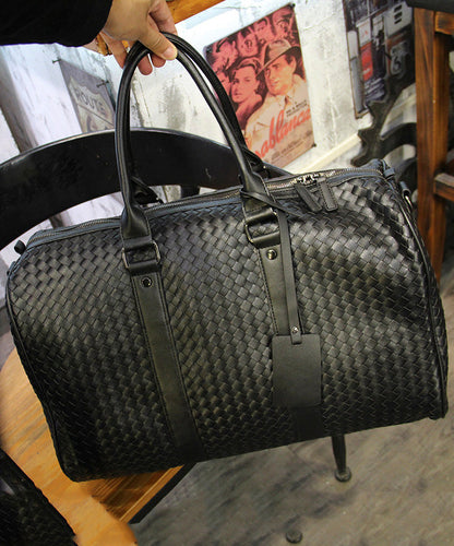 Male Hand Woven Faux Leather Large Capacity Duffel Bag