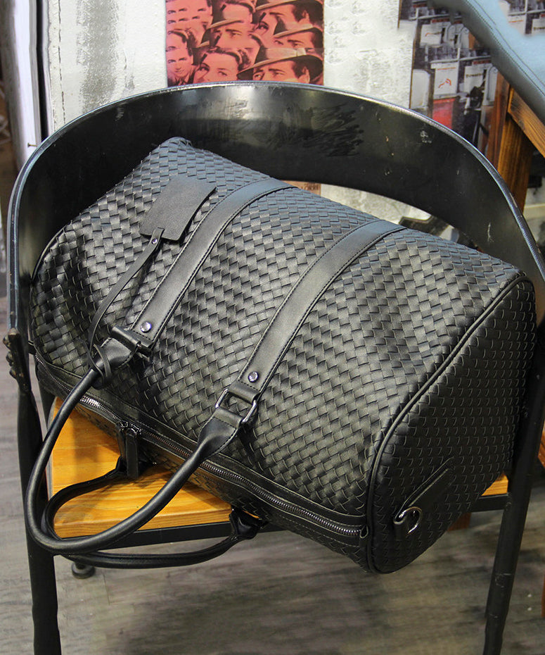 Male Hand Woven Faux Leather Large Capacity Duffel Bag