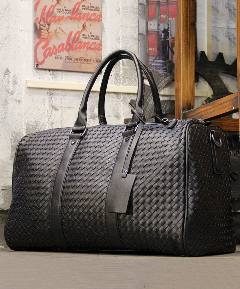 Male Hand Woven Faux Leather Large Capacity Duffel Bag