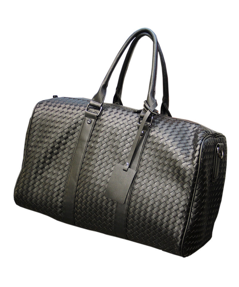 Male Hand Woven Faux Leather Large Capacity Duffel Bag