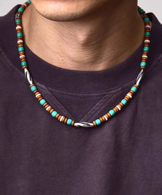 Men Rainbow Sterling Silver Beading Lariat Necklace