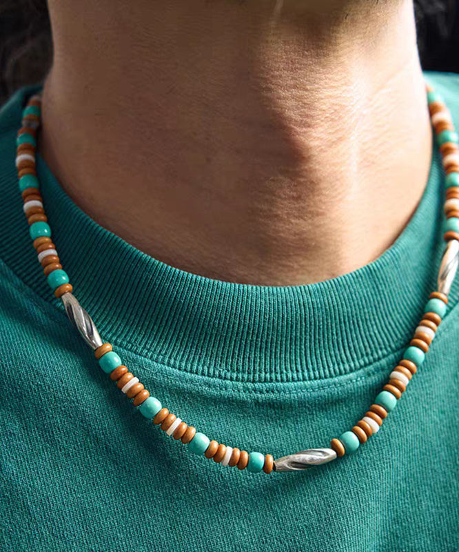 Men Rainbow Sterling Silver Beading Lariat Necklace