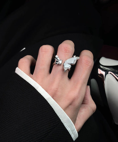 Men White Sterling Silver Zircon Butterfly Open Rings