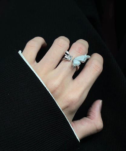 Men White Sterling Silver Zircon Butterfly Open Rings