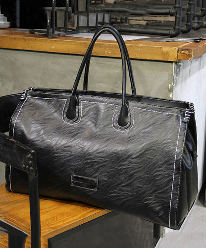 Men's Black Large Capacity Durable Faux Leather Duffel Bag