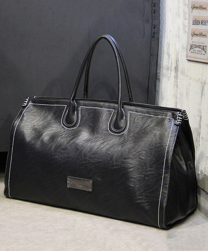 Men's Black Large Capacity Durable Faux Leather Duffel Bag