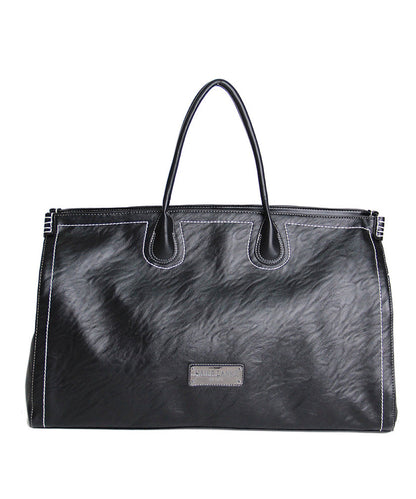 Men's Black Large Capacity Durable Faux Leather Duffel Bag