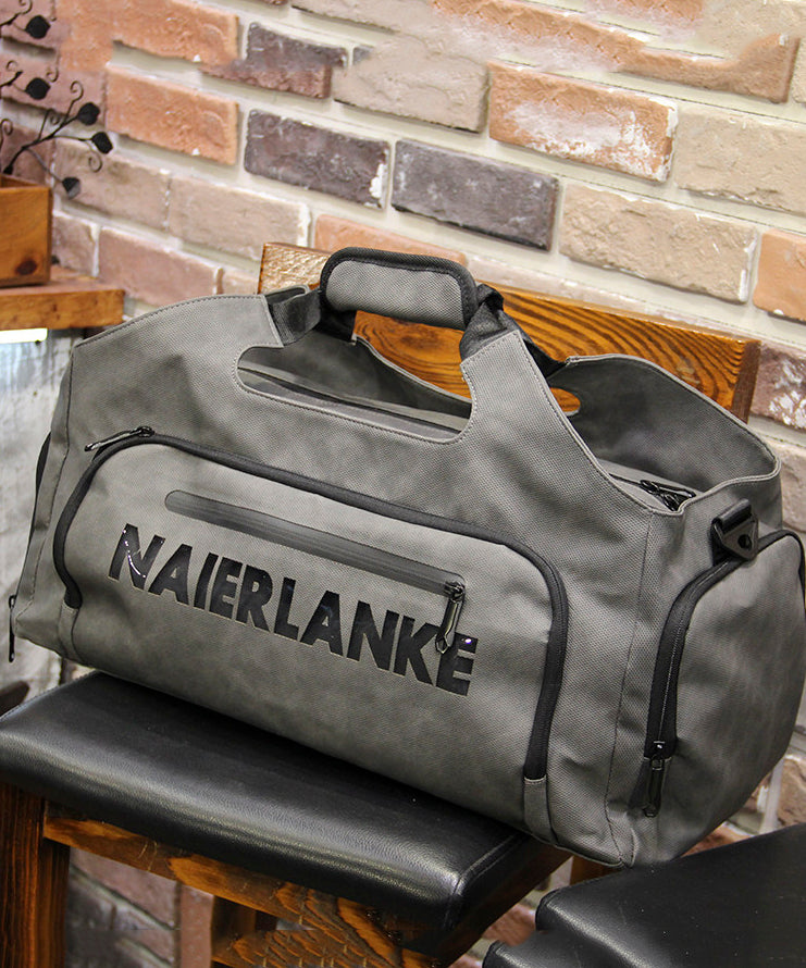 Men's Dark Gray Large Capacity Faux Leather Duffel Bag