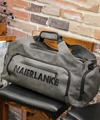 Men's Dark Gray Large Capacity Faux Leather Duffel Bag