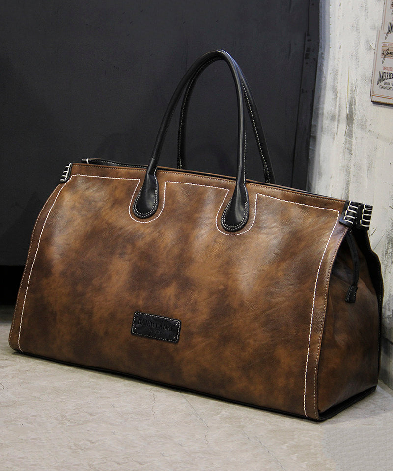 Men's Retro Brown Large Capacity Faux Leather Duffel Bag