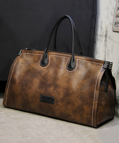 Men's Retro Brown Large Capacity Faux Leather Duffel Bag