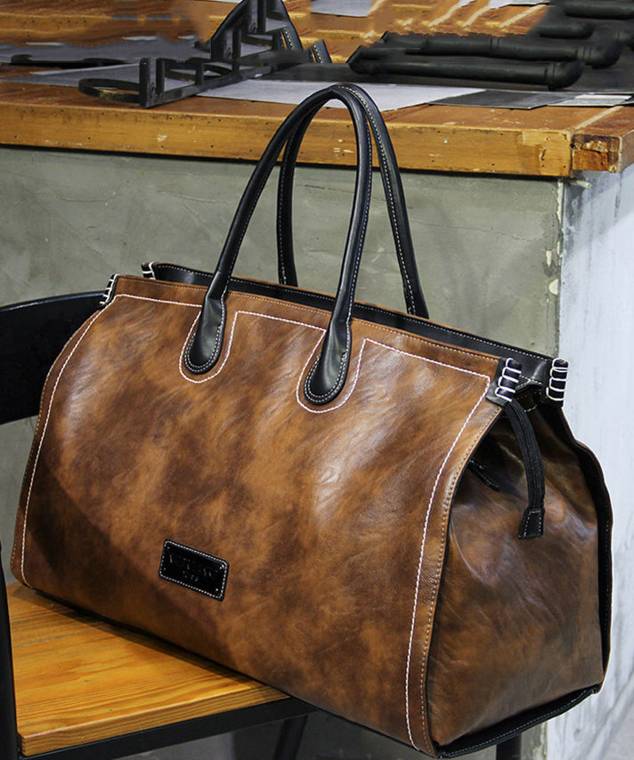 Men's Retro Brown Large Capacity Faux Leather Duffel Bag