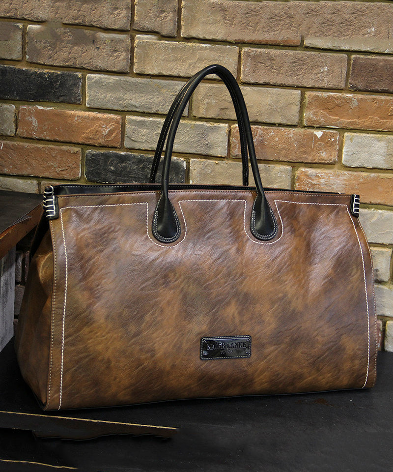 Men's Retro Brown Large Capacity Faux Leather Duffel Bag
