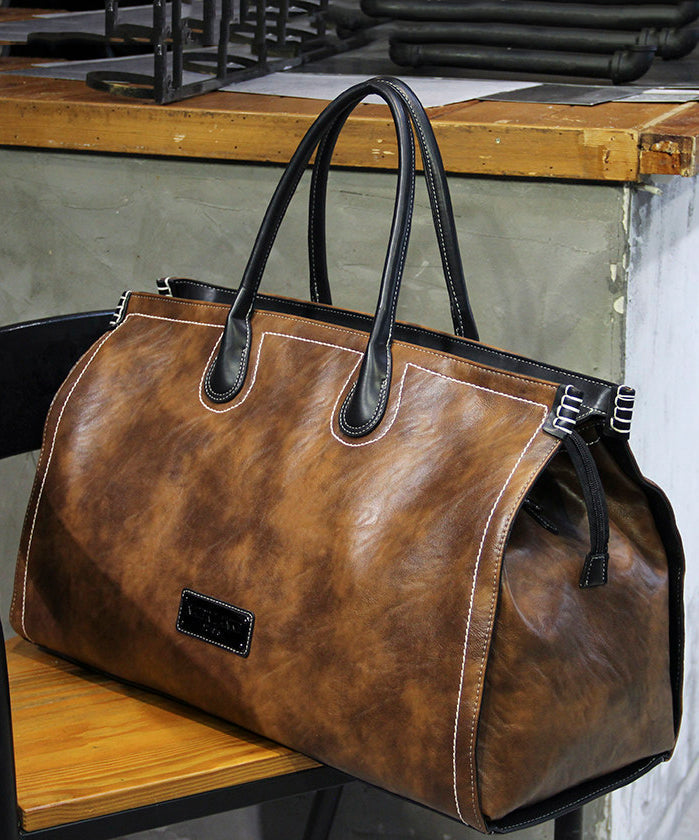 Men's Retro Brown Large Capacity Faux Leather Duffel Bag