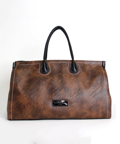 Men's Retro Brown Large Capacity Faux Leather Duffel Bag