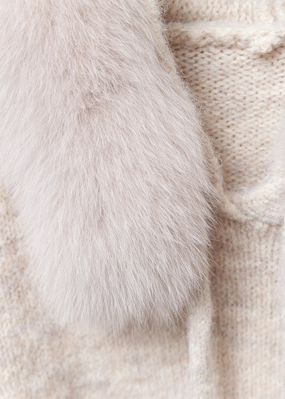 Milk Tea Color Fuzzy Ball Decorated Cozy Knit Sweater Hooded Winter