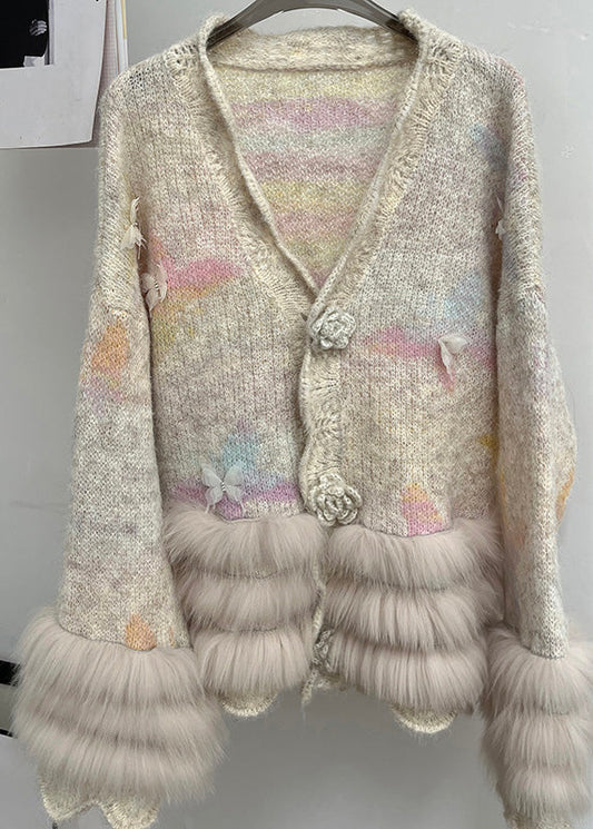 Milk Tea Color Patchwork Cozy Cotton Knit Cardigans Long Sleeve