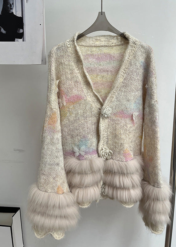 Milk Tea Color Patchwork Cozy Cotton Knit Cardigans Long Sleeve