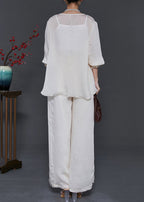 Milk White Chiffon Two Pieces Set Low High Design Summer