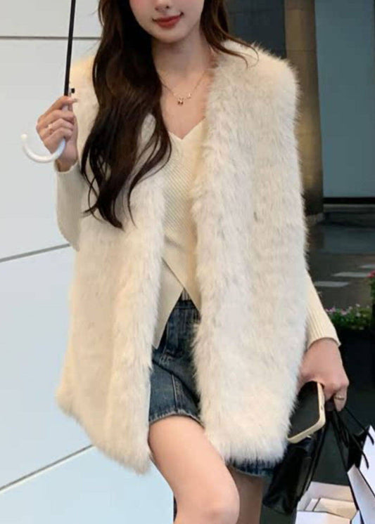 Milk White Patchwork Warm Mink Velvet Waistcoat Sleeveless