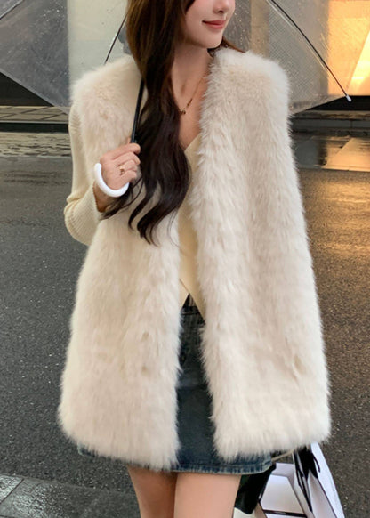 Milk White Patchwork Warm Mink Velvet Waistcoat Sleeveless