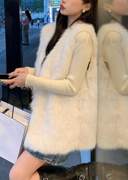 Milk White Patchwork Warm Mink Velvet Waistcoat Sleeveless