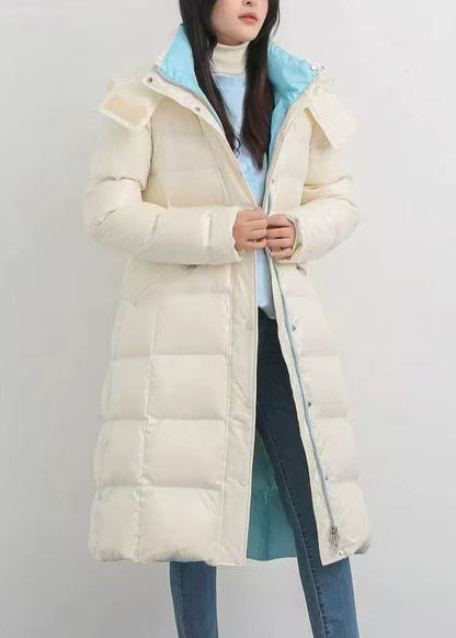 Milk White Thick Duck Down Winter Coats Hooded Winter