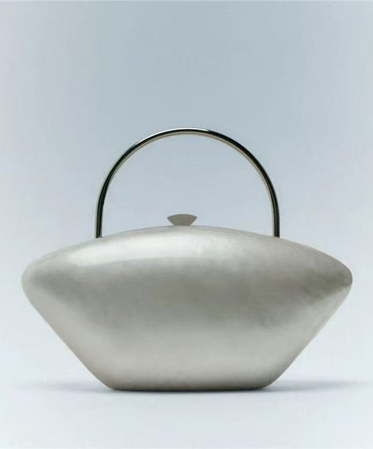 Modern Acrylic Pearl White Asymmetrical Metal Tote