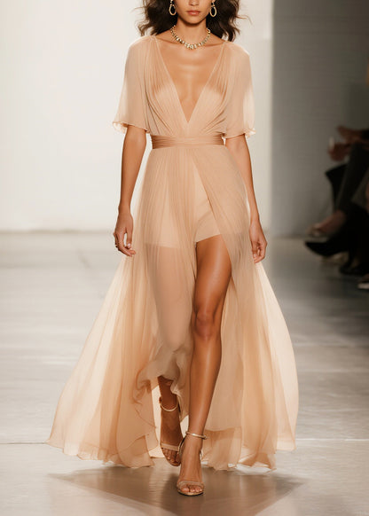 Modern Apricot Exra Large Hem Sheer Tulle Vestidos Dress Summer