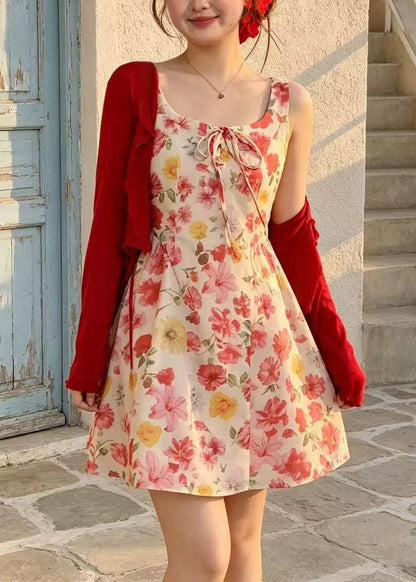 Modern Apricot Print Chiffon Cami Dresses Summer