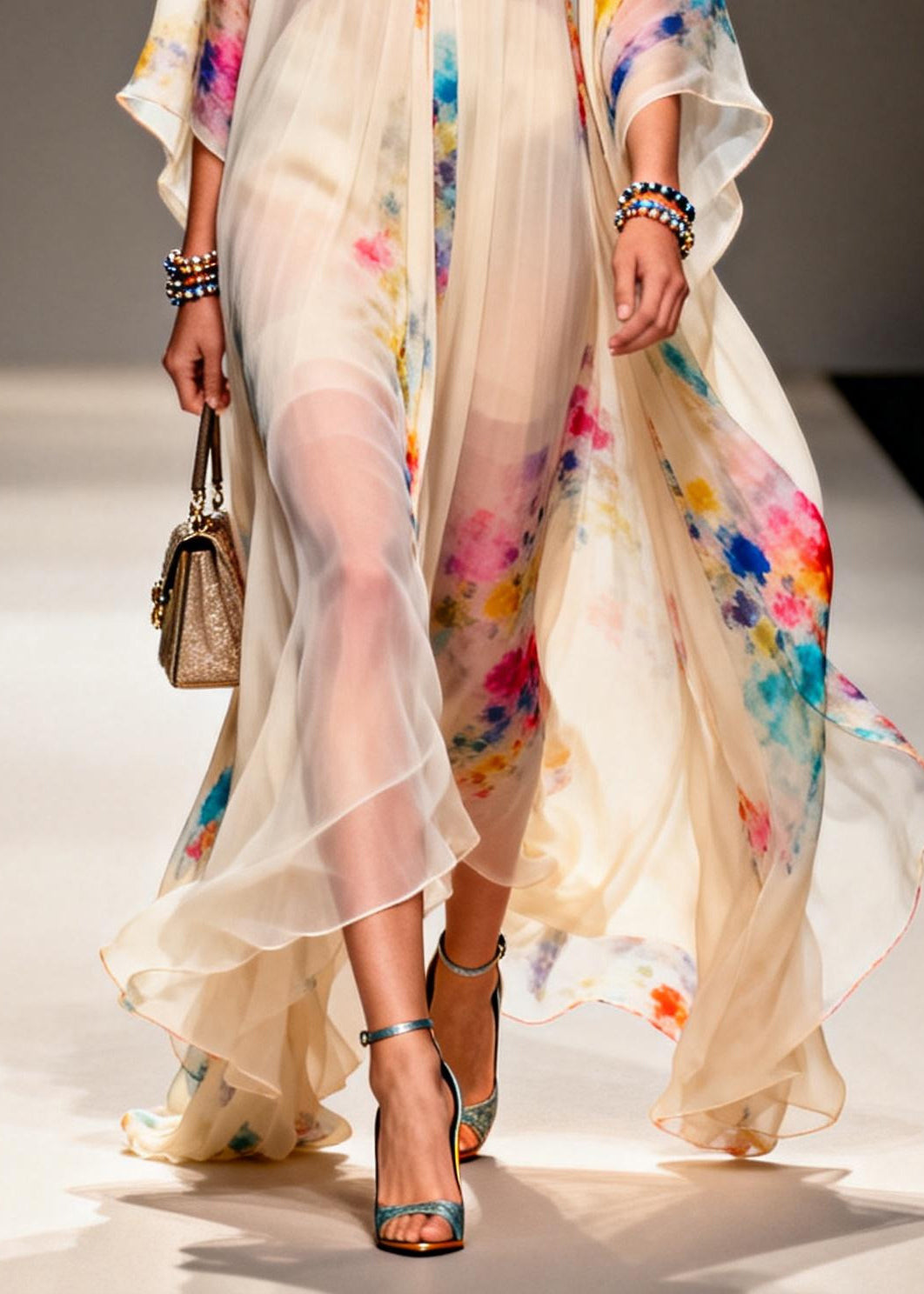 Modern Apricot V Neck Print Chiffon Holiday Dress Summer