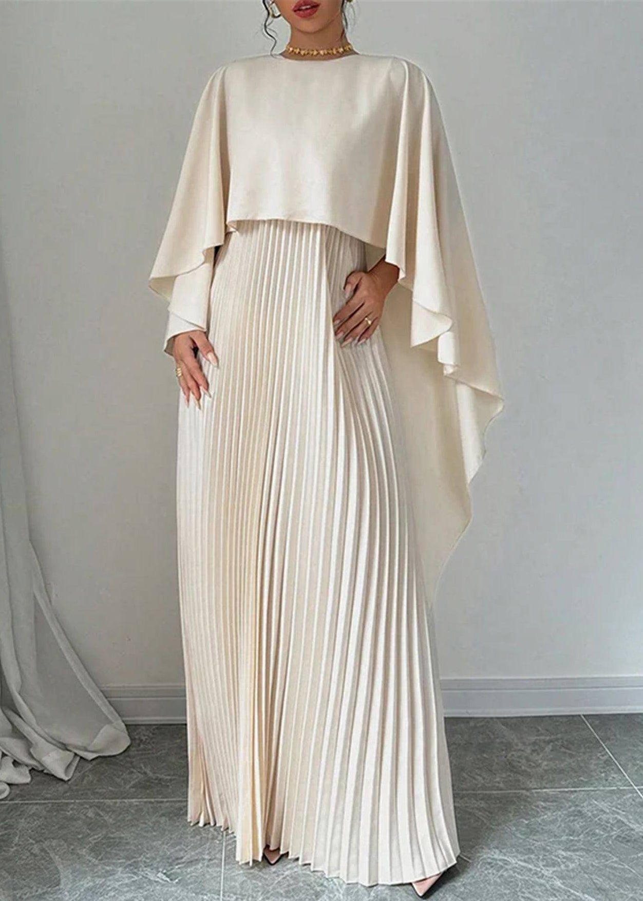 Modern Beige O-Neck Solid Maxi Dresses Spring