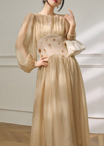 Modern Beige Tulle Patchwork Tunic Maxi Dresses Spring