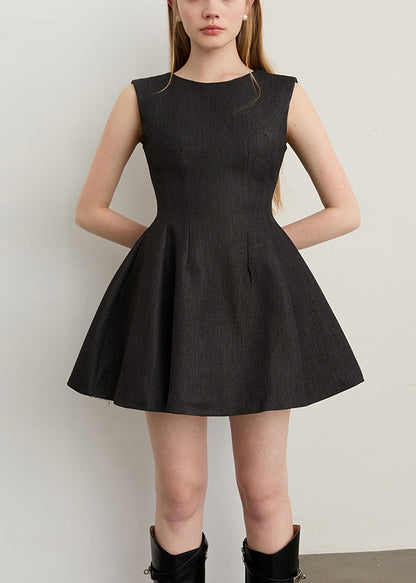Modern Black Backless Cotton Day Dress Sleeveless