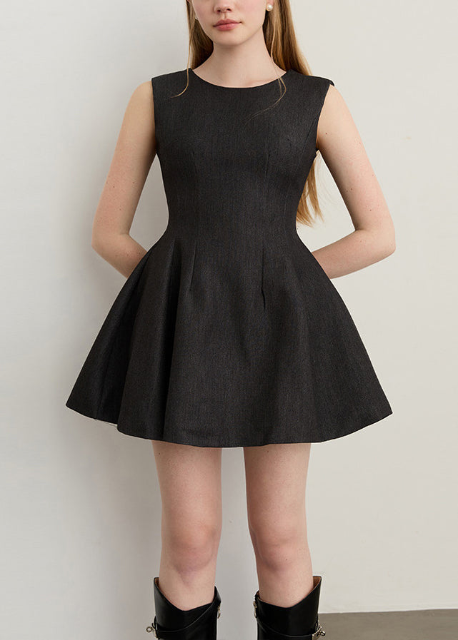 Modern Black Backless Cotton Day Dress Sleeveless