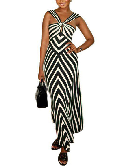Modern Black Backless Striped Cotton Dresses Summer