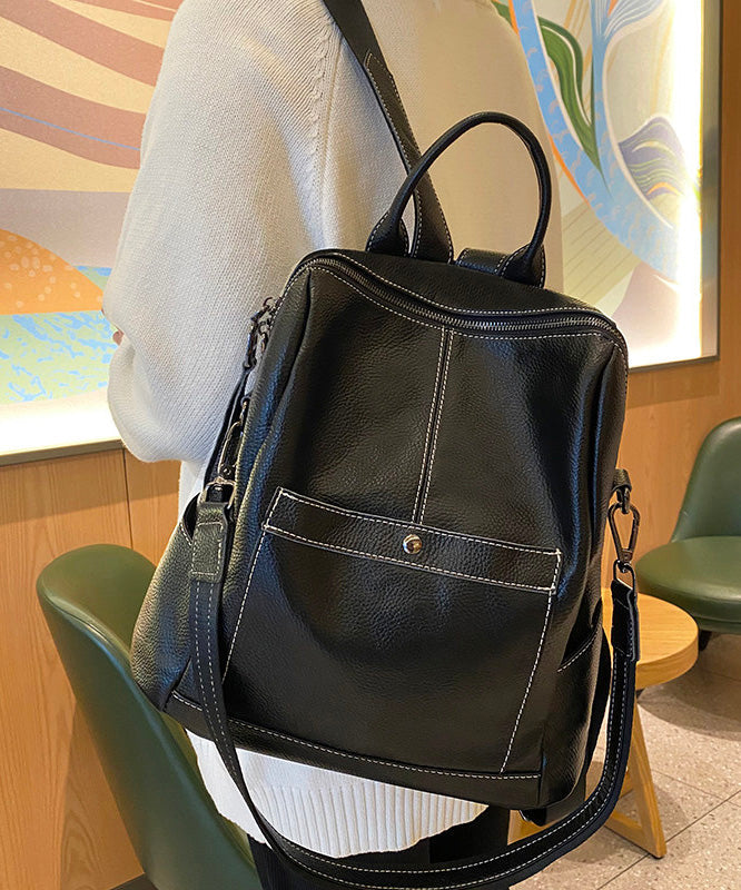 Modern Black Large Capacity Calf Leather Backpack Bag